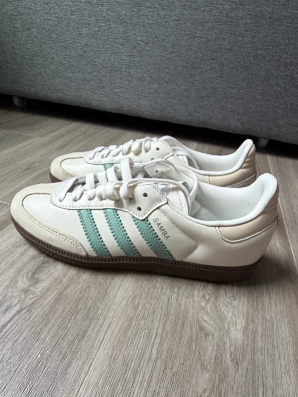 adidas Samba OG Sneakers in Off-White with Mint Stripes